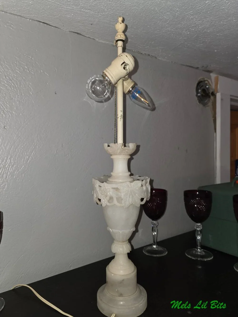 Vintage Italian Neoclassical Carved Alabaster Urn Table Lamp